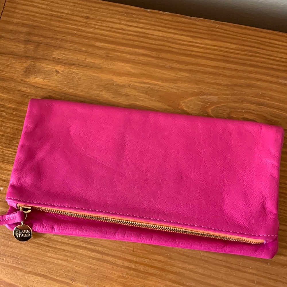 Clare V hot pink fold over clutch purse.
